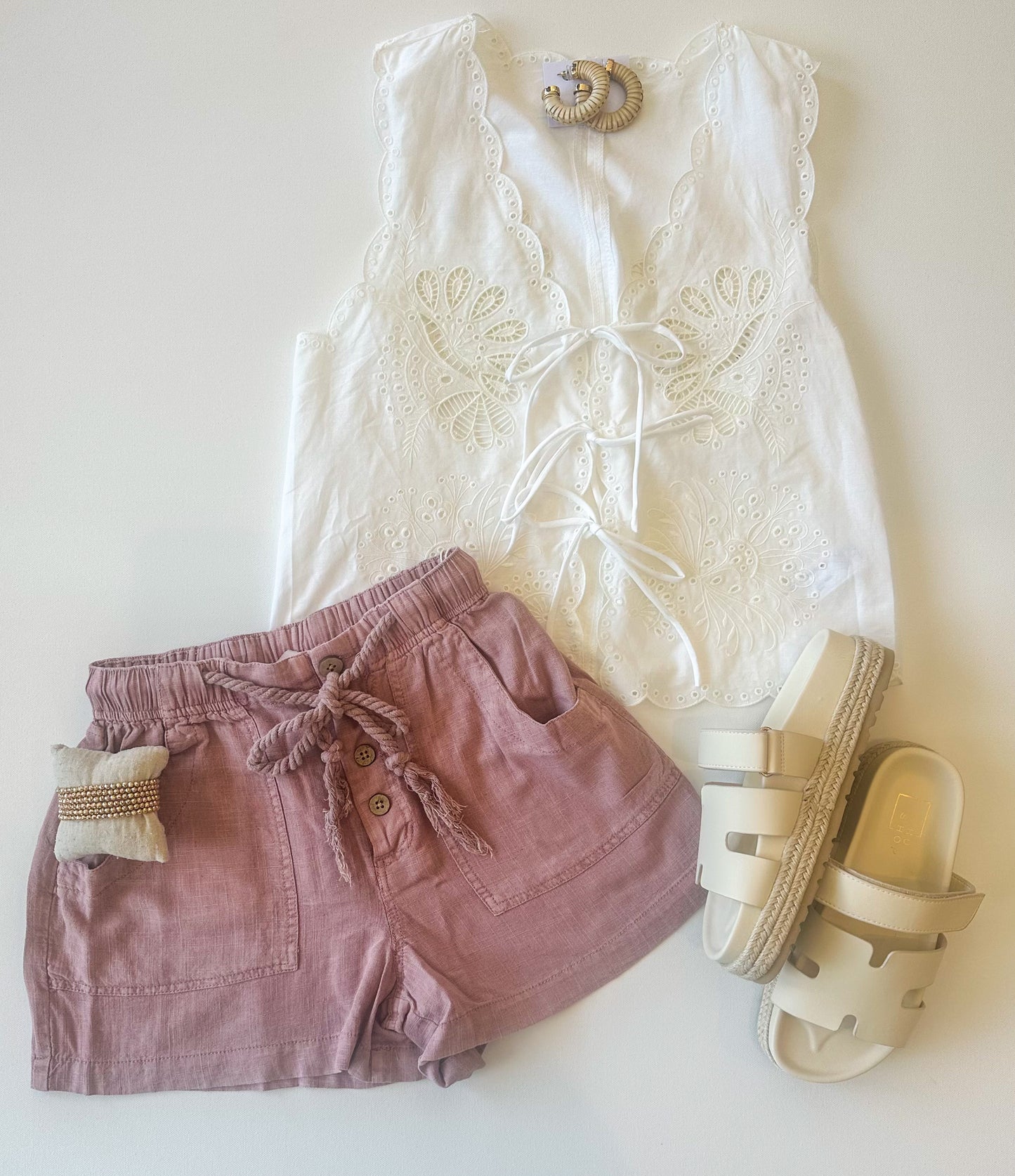 Washed Plum Button Front Shorts