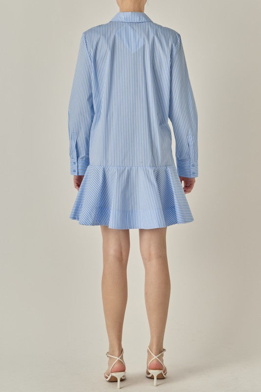Stripe Collar Flared Skirt Dress