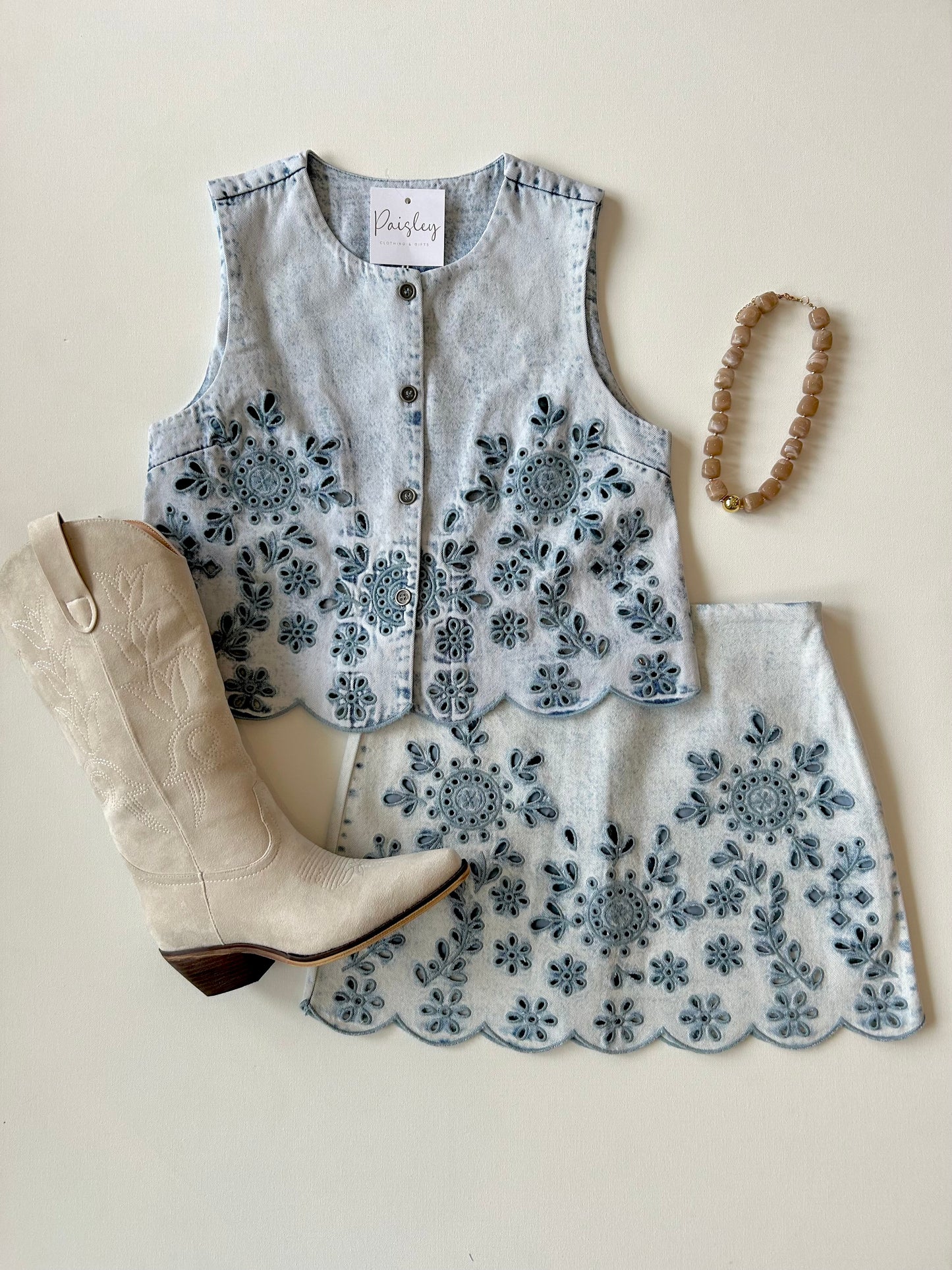 Embroidered Denim Vest