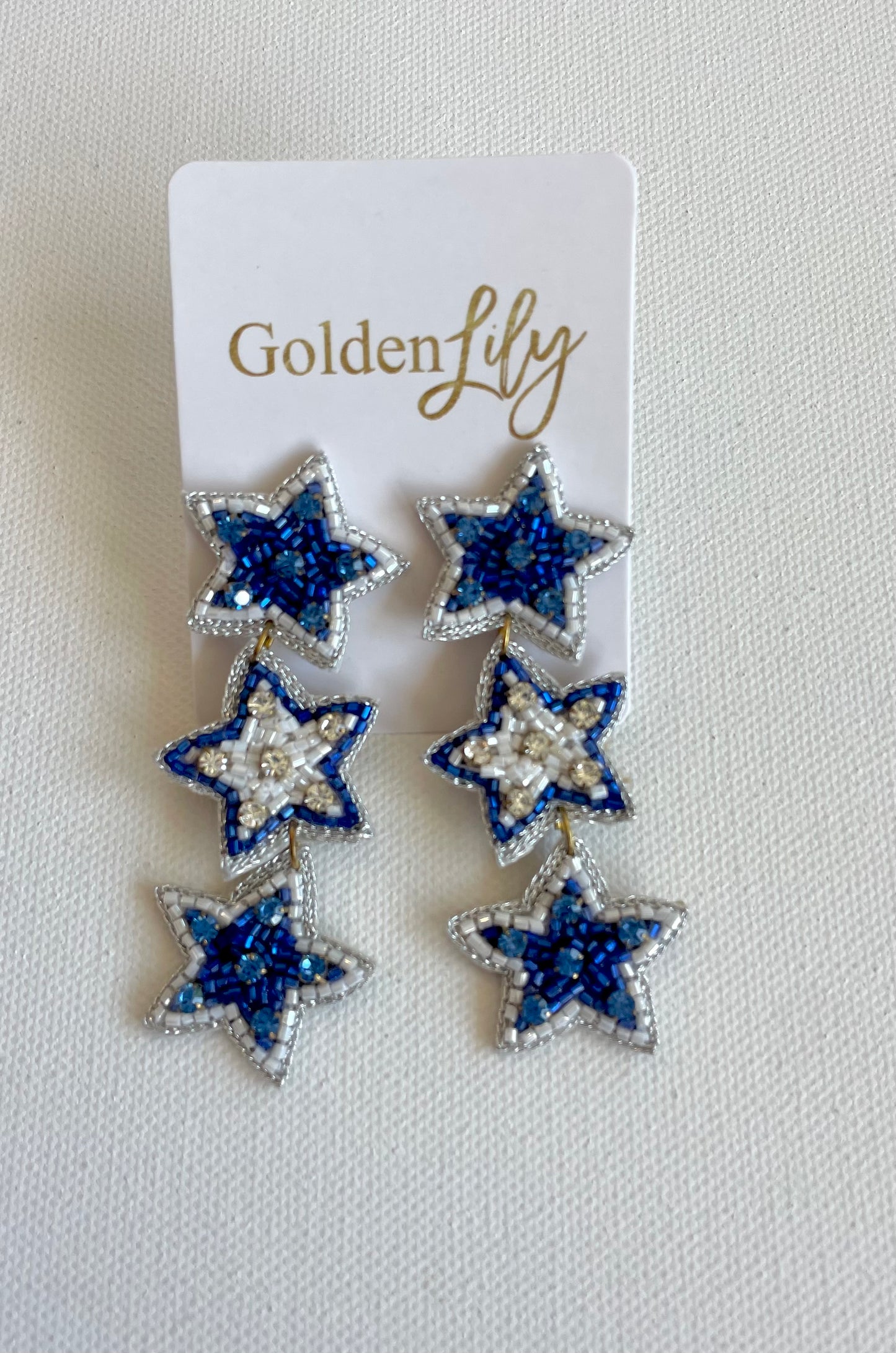 Triple Star Earrings - Blue & White