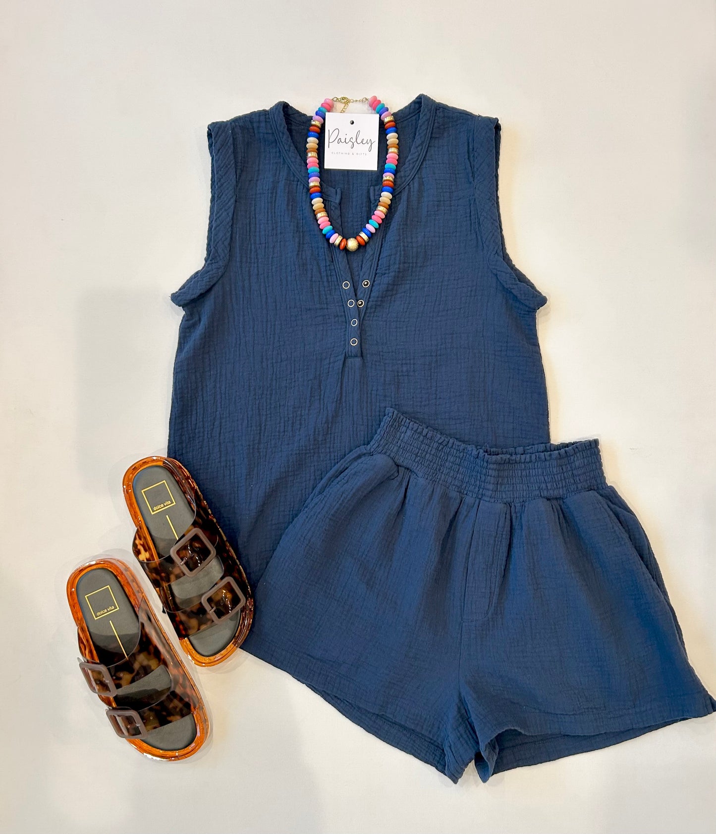 Henley Sleeveless Top In Deep Sea