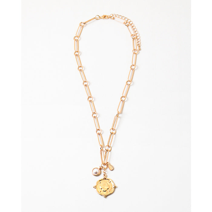 Gold Disk + Pearl Necklace