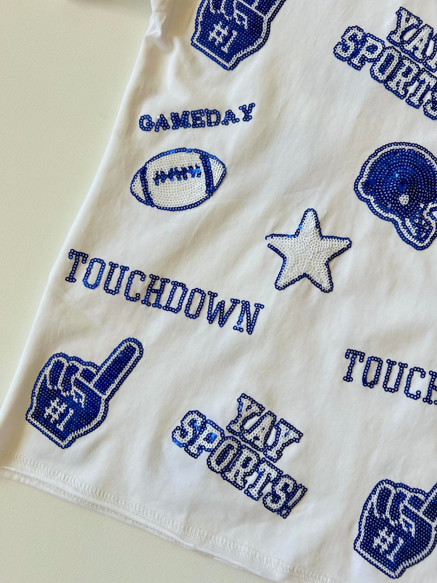 Gameday Sequin Tee in Blue & White