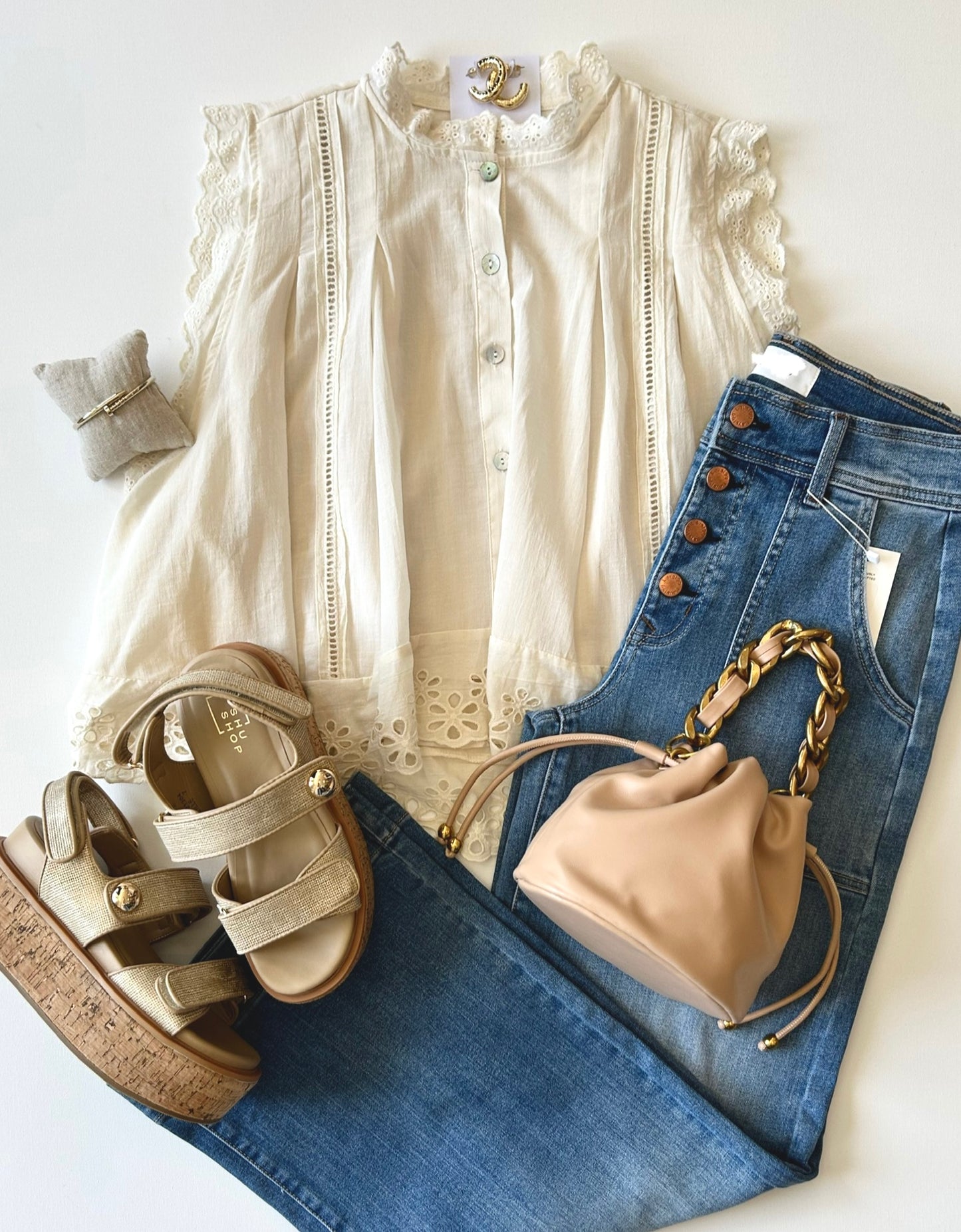 Eyelet Button Up Blouse