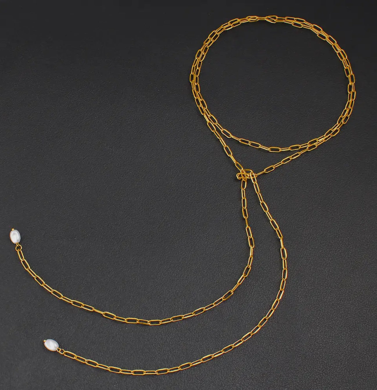 Paperclip Pearl Lariat Wrap Necklace