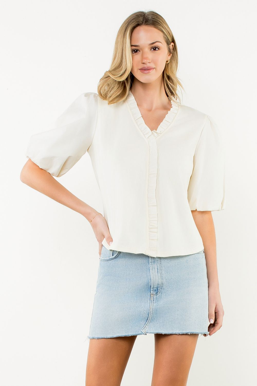 Poplin Puff Sleeve Top