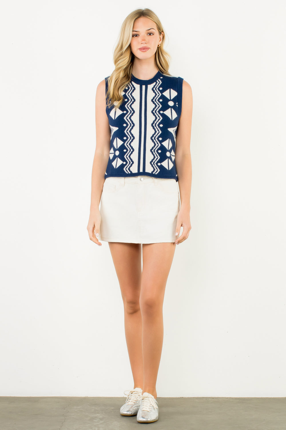 Bree Top in Navy & White