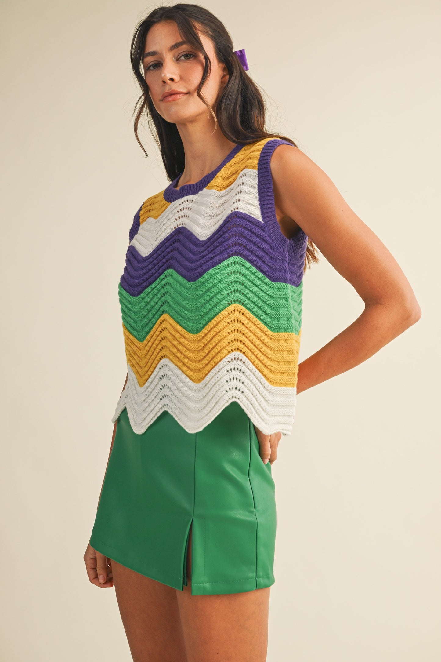 Faux Leather Skort In Green