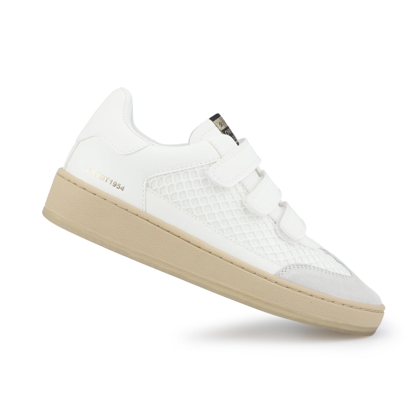 White Mesh Three Strap Sneaker