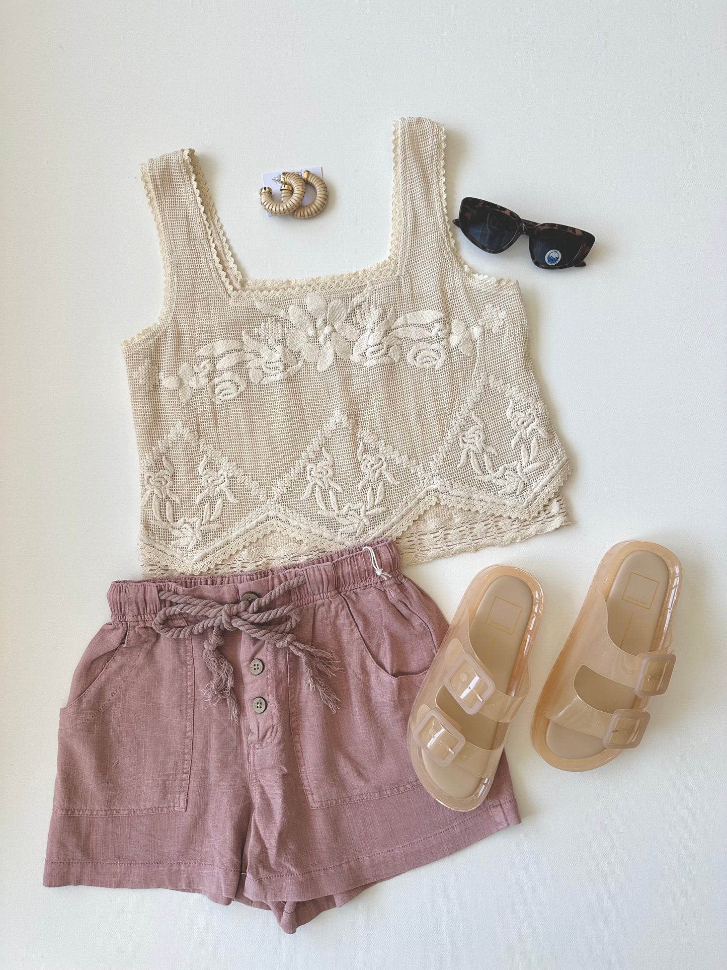 Washed Plum Button Front Shorts