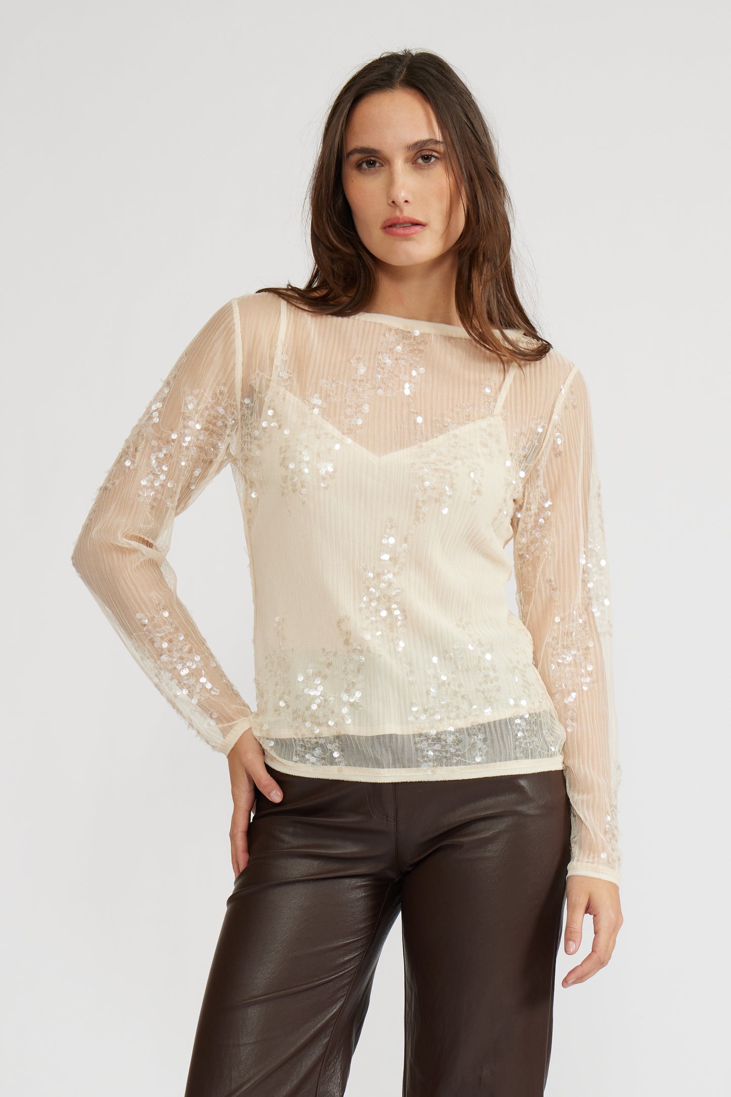 Ginny Sequined Cream Top