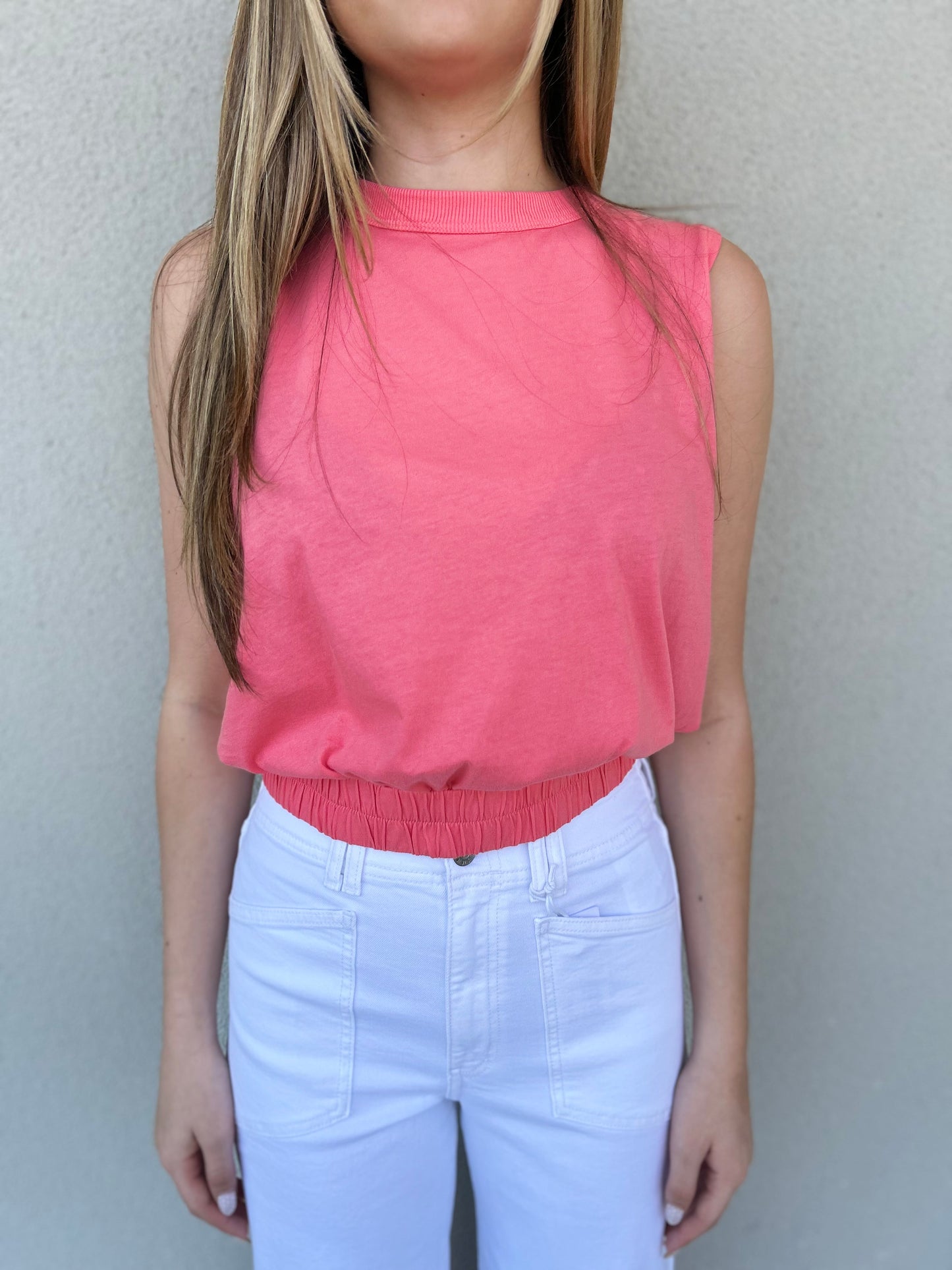 Boatneck Elastic Hem Tank In Hot Pink