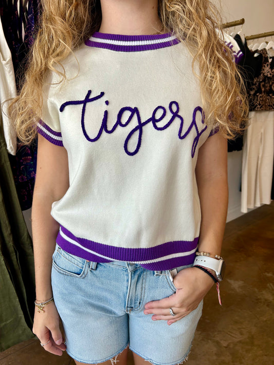 Embroidered Varsity Tigers Top