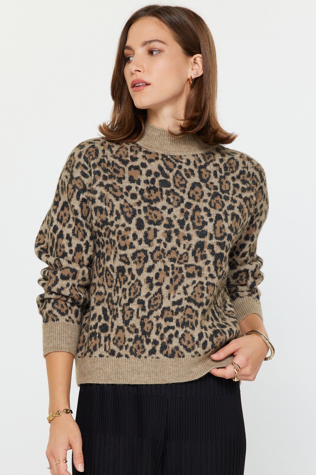 Leopard Mock Neck Sweater