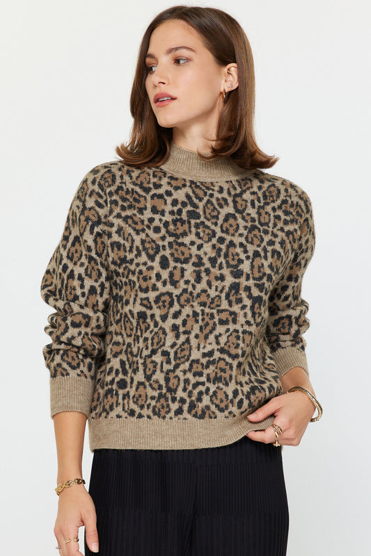 Leopard Mock Neck Sweater