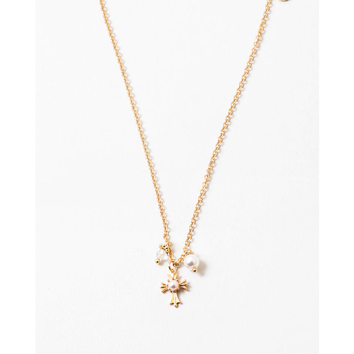 Cross Pearl Stone Charm Necklace
