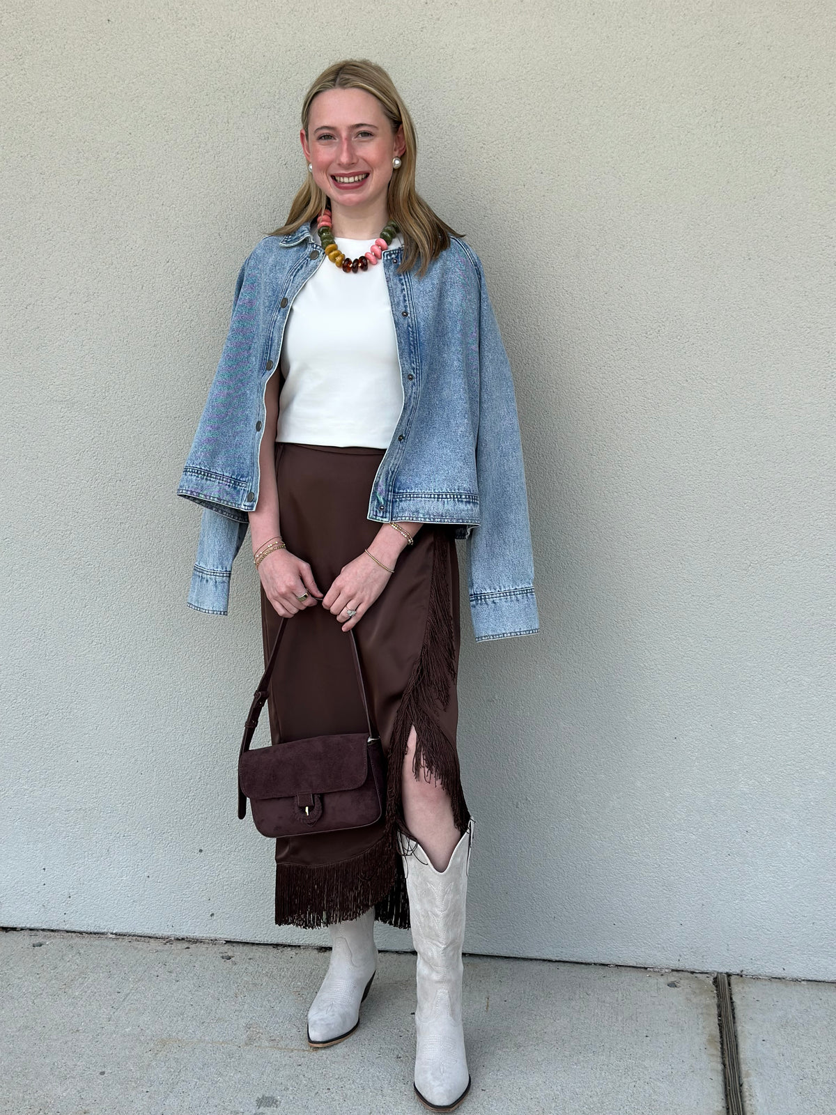 Fringed Satin Wrap Midi Skirt