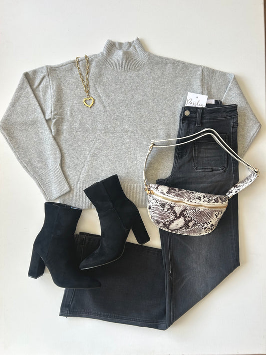 Misty Grey Mock Neck Sweater