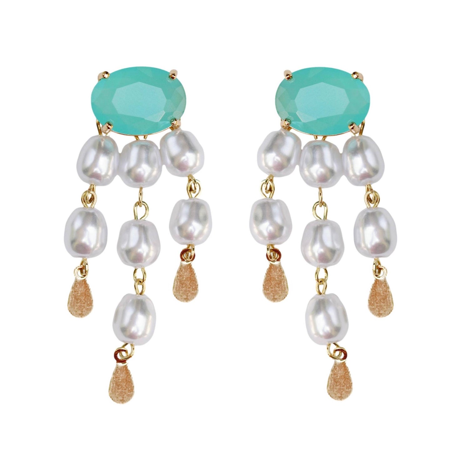 Seaglass and Pearl Tassel Earrings