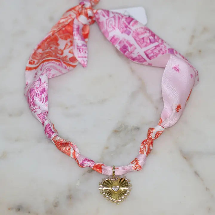 Scarf Necklace - Blush with Heart Charm