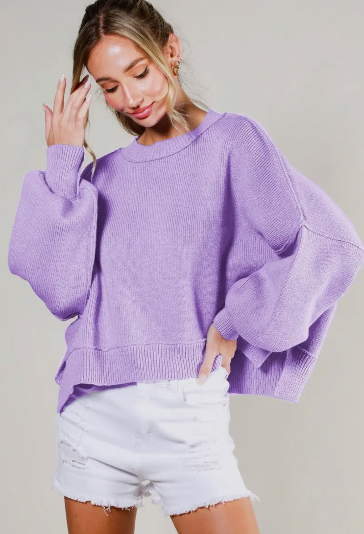 Lilac Balloon Sleeve Sweater