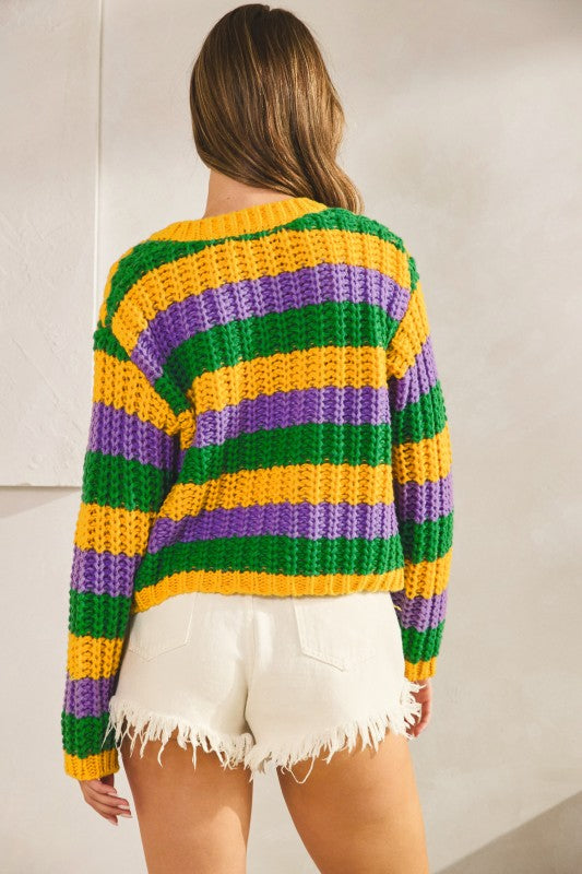 MG Stripe Cardigan With Gold Buttons