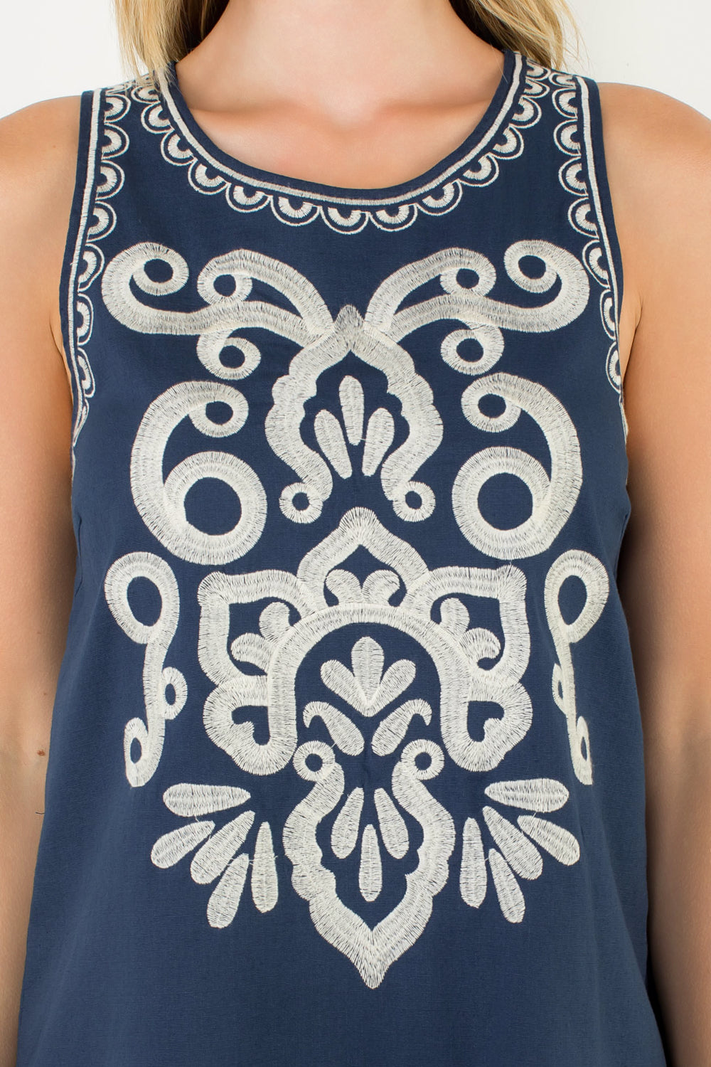 Navy Embroidered Tank Dress