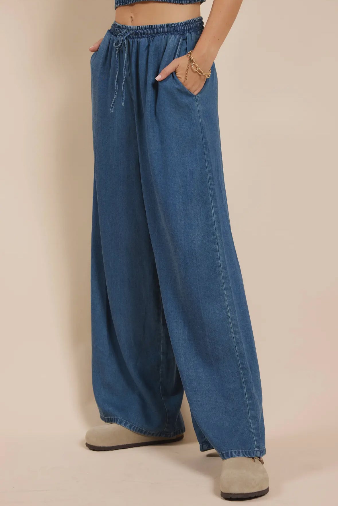 Chambray Drawstring Pants