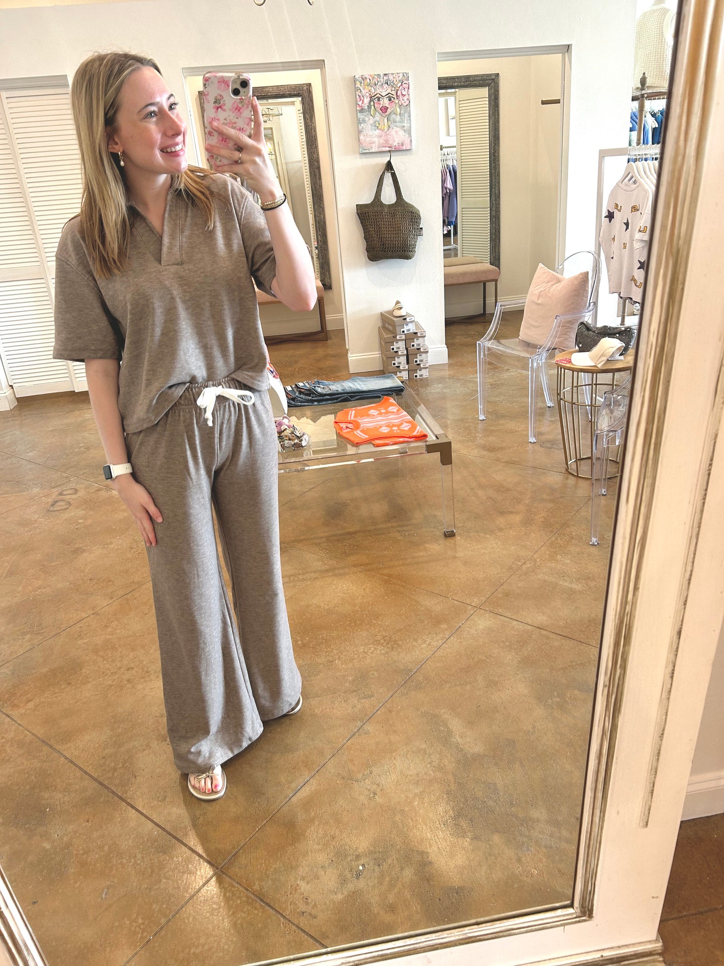 Taupe Wide-leg Drawstring Pant