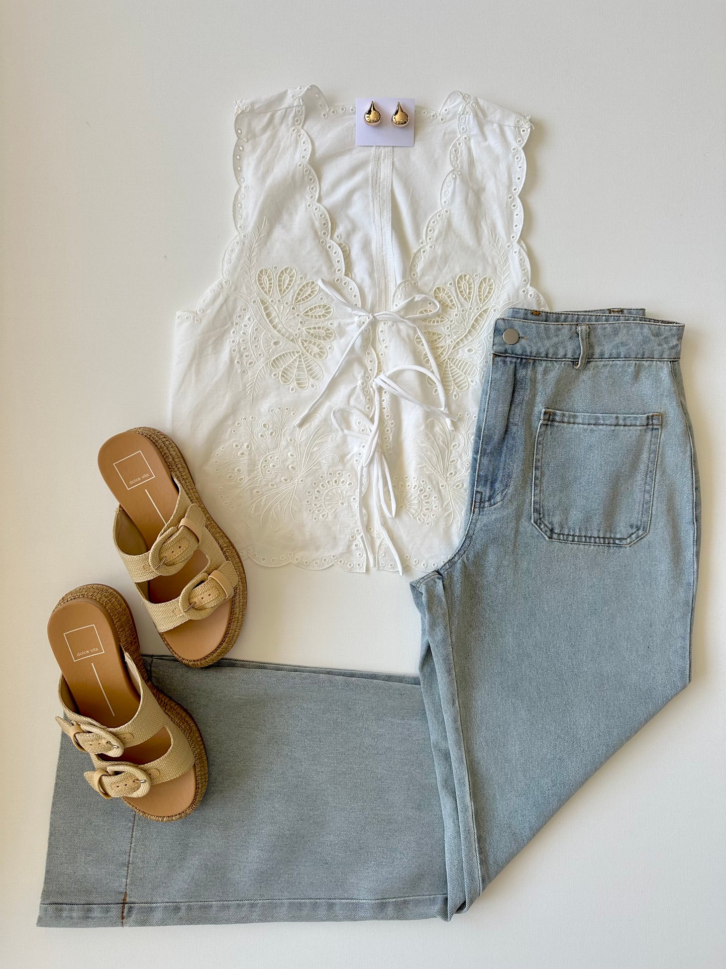 White Eyelet Tie Front Top