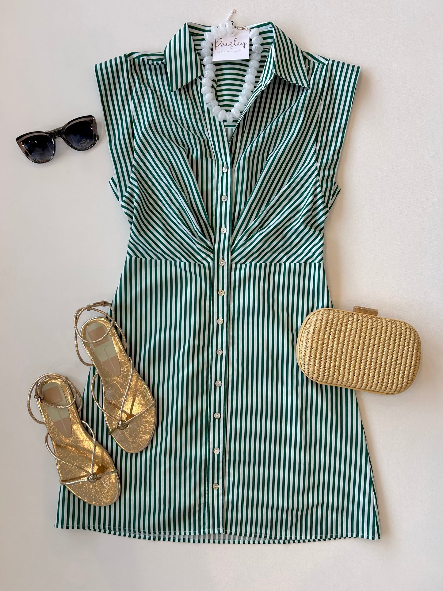 Eli Green Striped Mini Dress