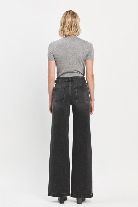 Black High Rise Wide Trouser