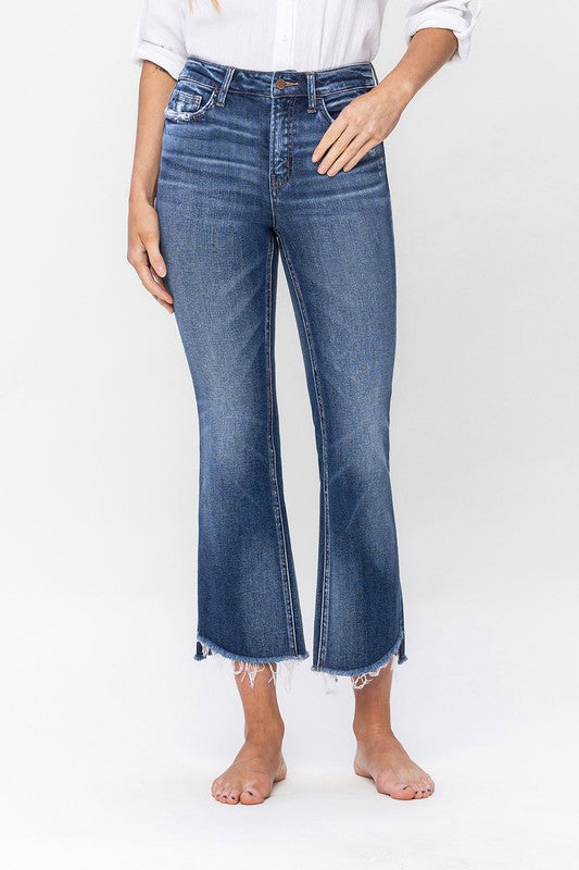 High Rise Step Hem Kick Flare Jeans