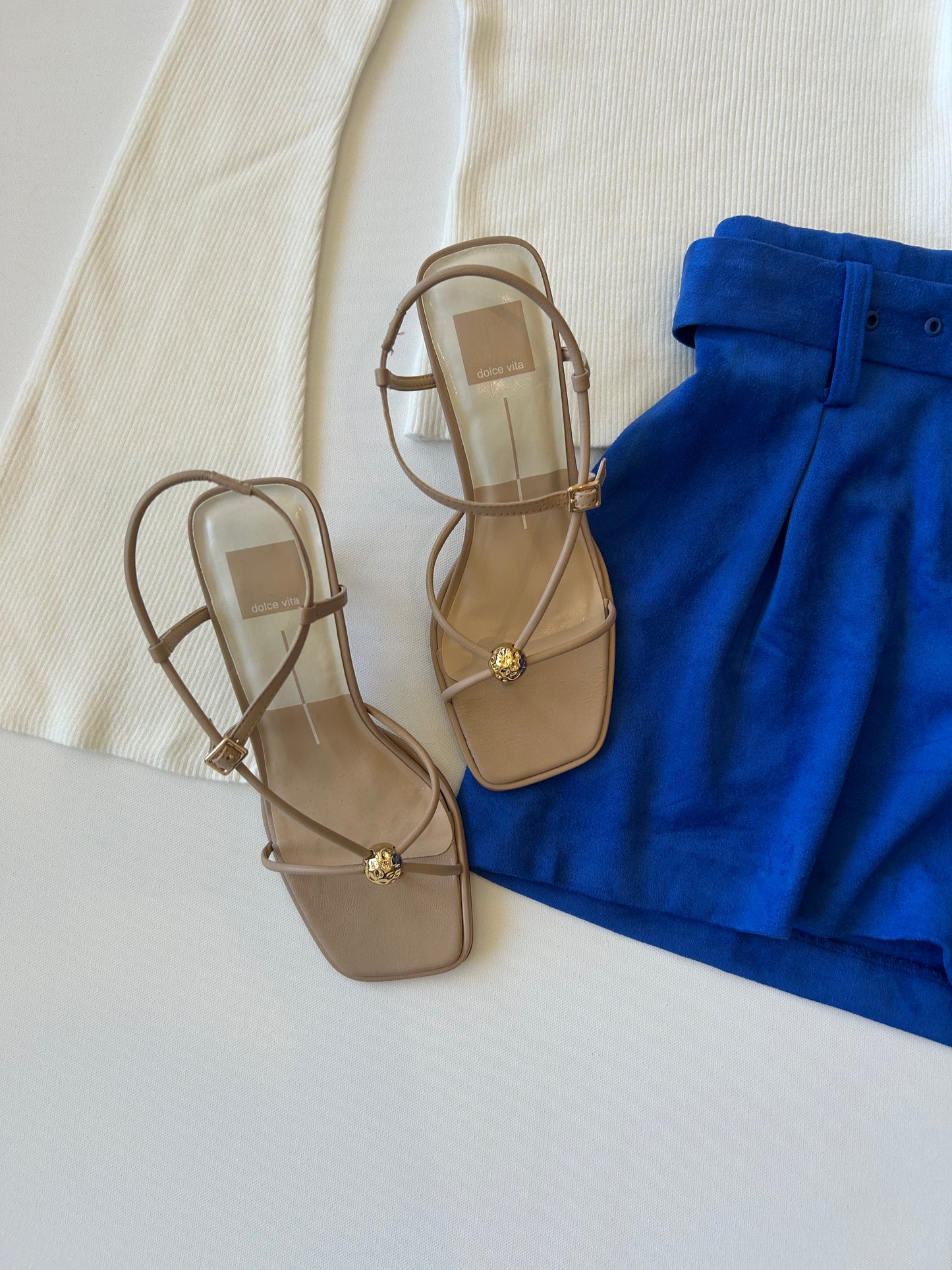Cobalt Suede Belted Pleated Shorts