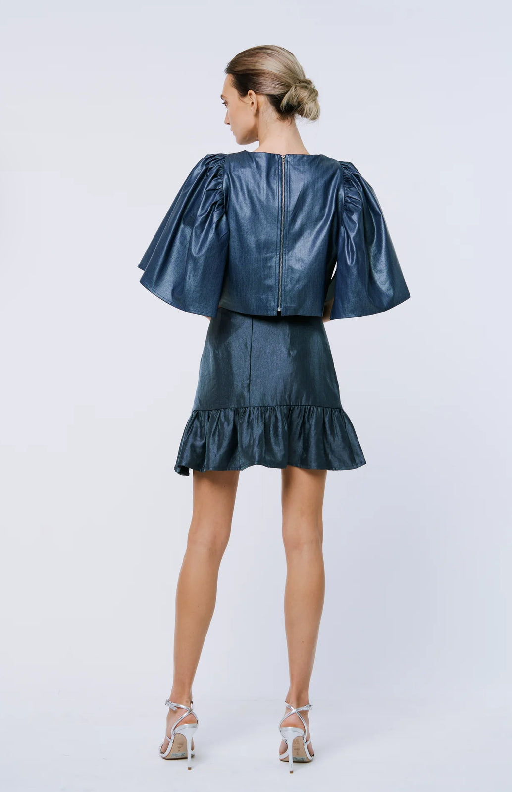 Liz Coated Denim Flutter Sleeve Top size Large