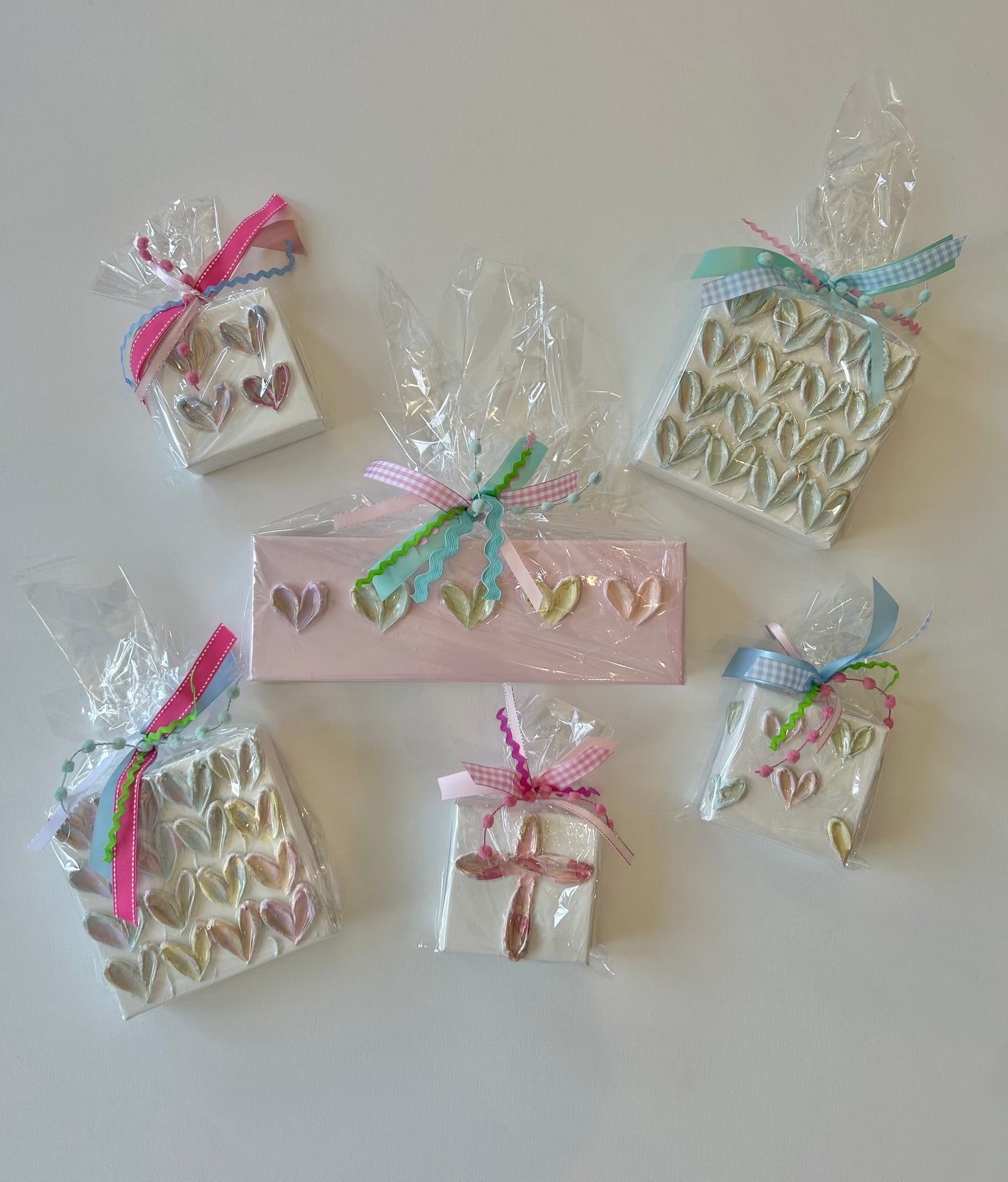 12x4 Inch Multi-Colored Pastel Heart Painted Canvas