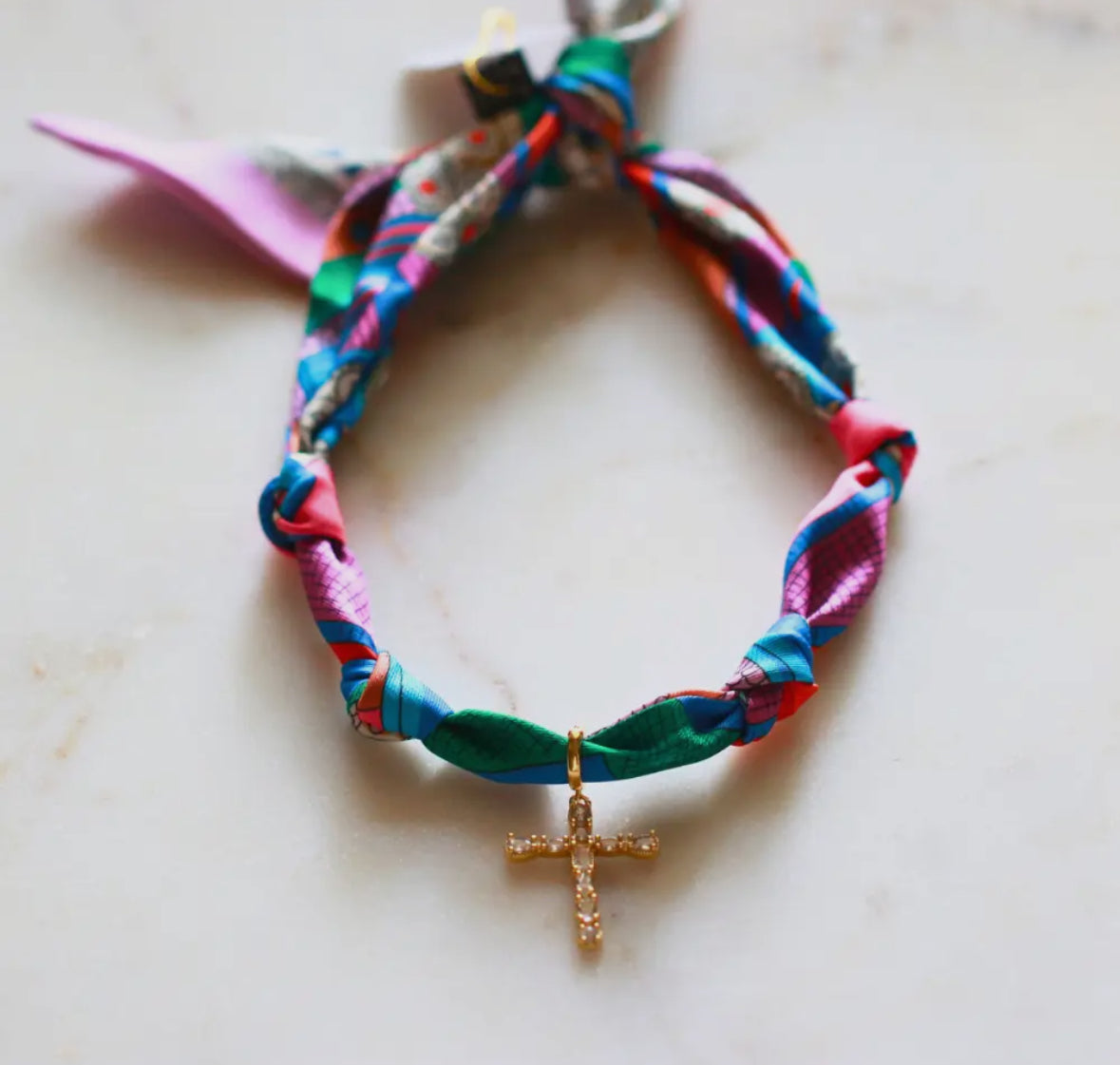 Scarf Necklace - Multicolor with Charm