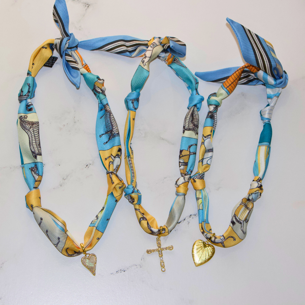 Scarf Necklace ~ Blue Horse Pattern: Cross