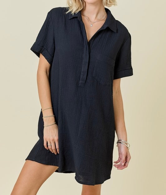 Black Gauze Shirt Dress