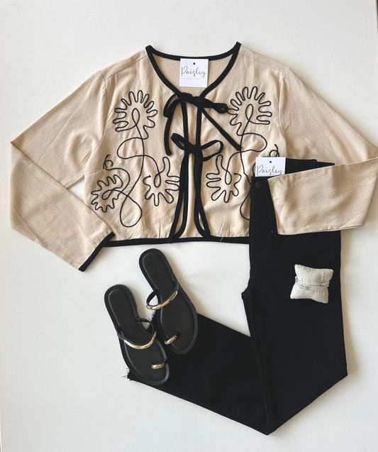 Embroidered Double Tie Front Jacket
