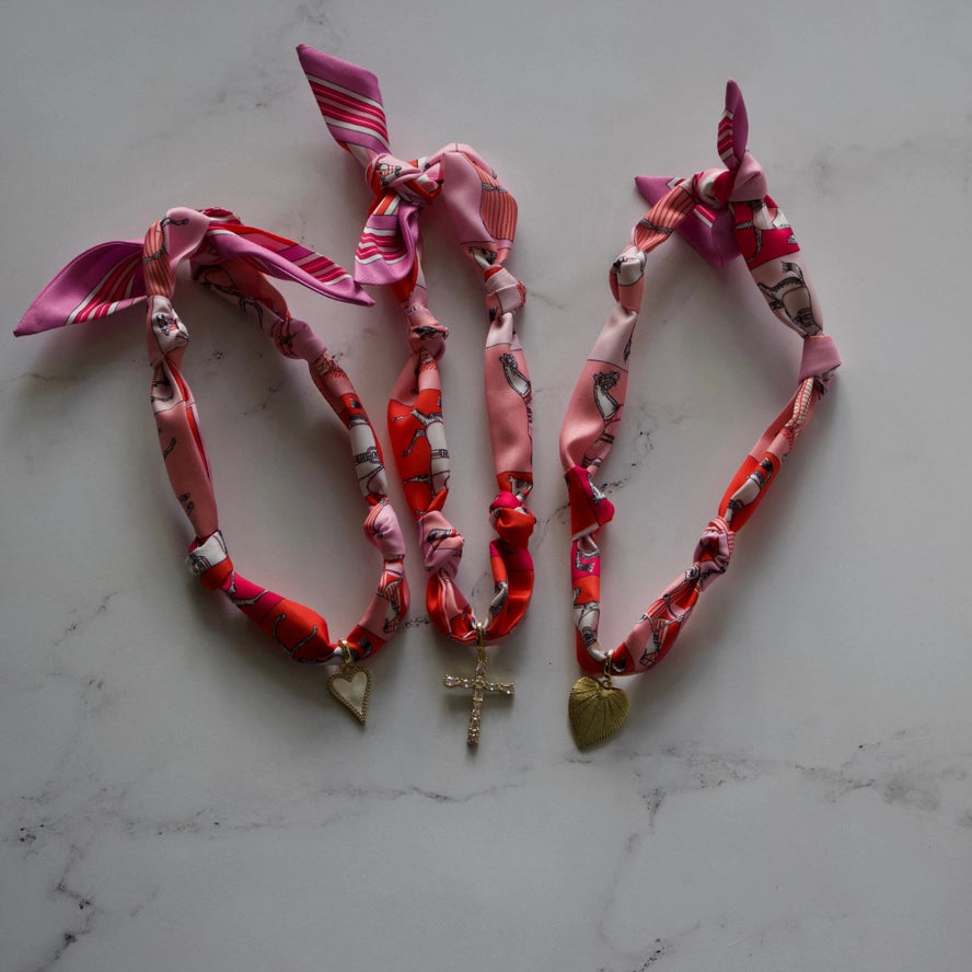 Scarf Necklace - Pink Horse Pattern