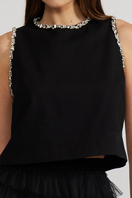 Meghan Crystal Trim Top
