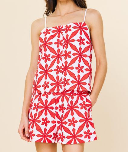 Ella Embroidered Red Tank