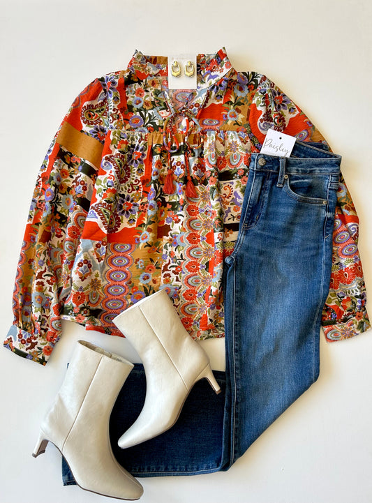 Patchwork Ruffled Blouse