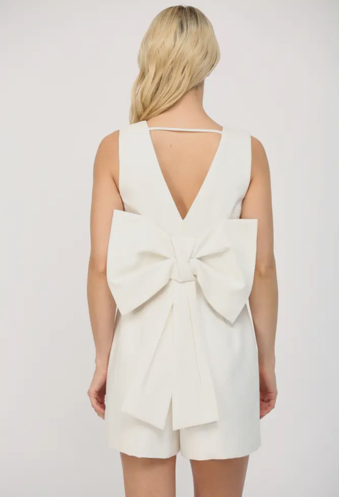 White Bow Back Square Neck Romper