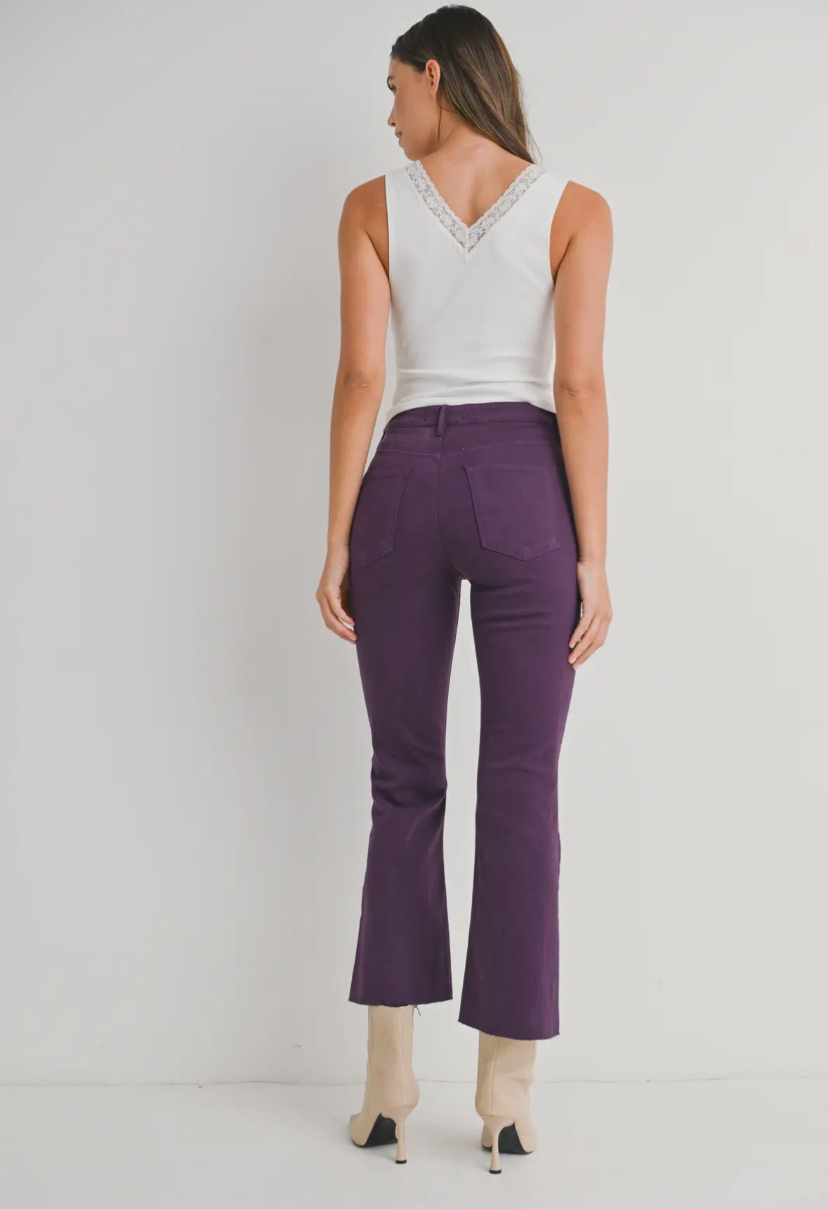 High Rise Crop Flare Jean in MG Purple