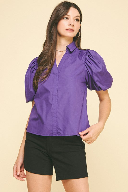 Krysta Puff Sleeve Top in Purple