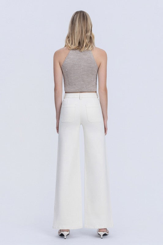 High Rise Drawstring Wide Leg Jean