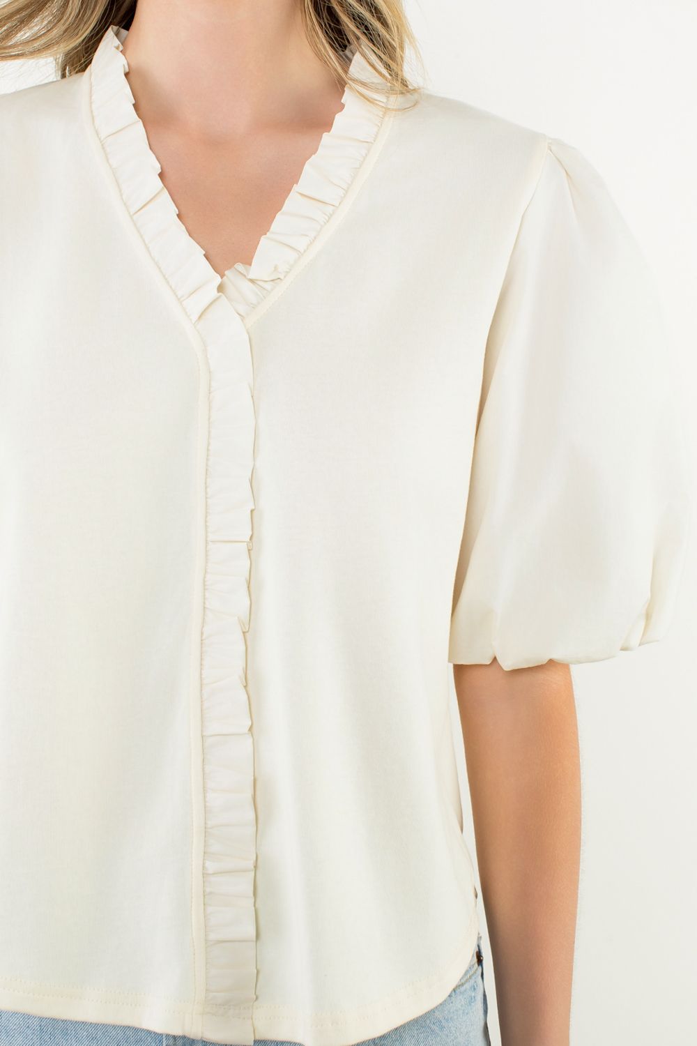 Poplin Puff Sleeve Top