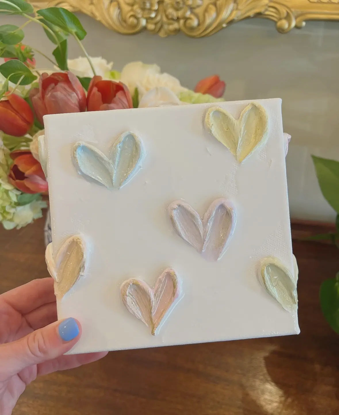 4x4 Pastel Polka Dot Hearts Canvas
